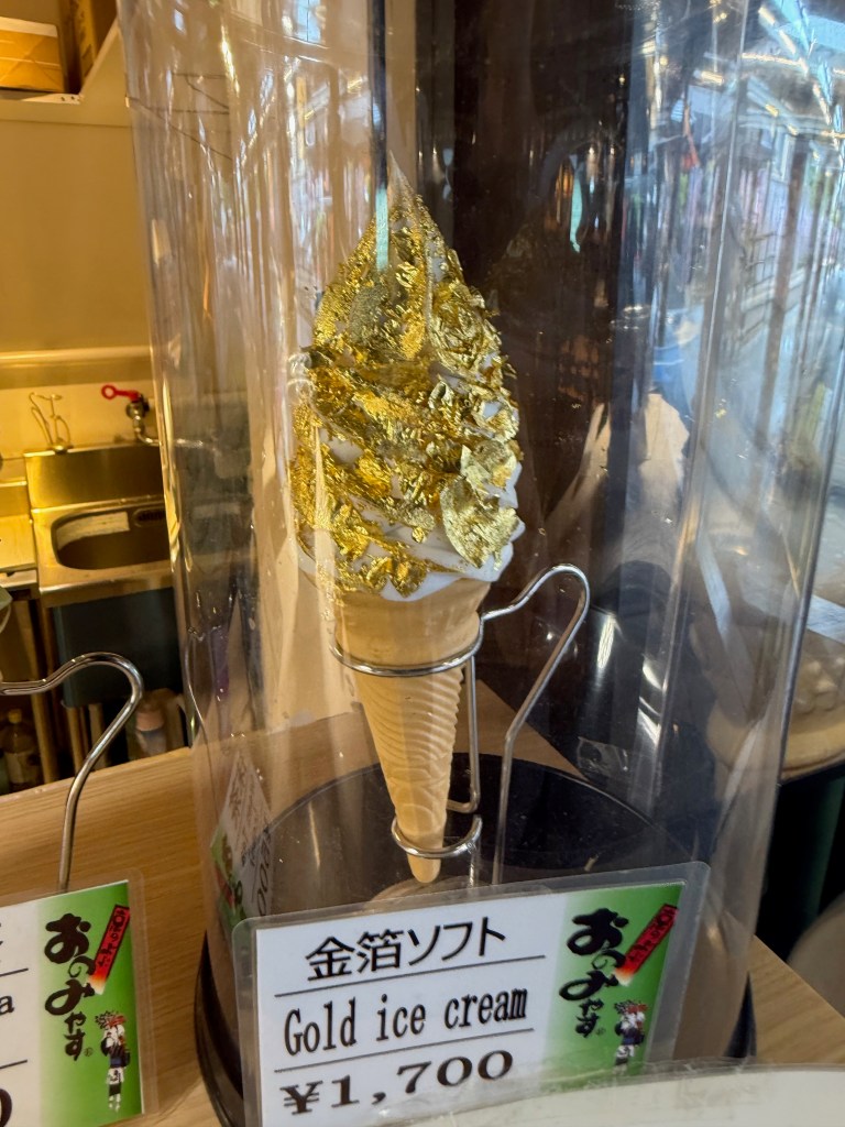 A gold ice cream cone